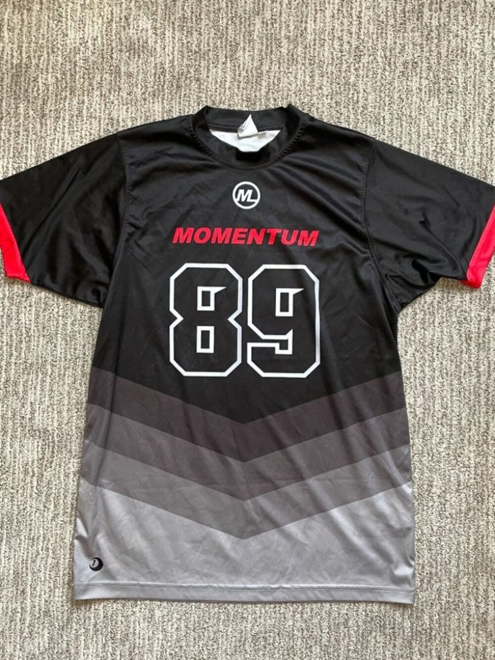 Boys Large Team Momentum Lacrosse Jersey Short Sleeve 89 Black Gray